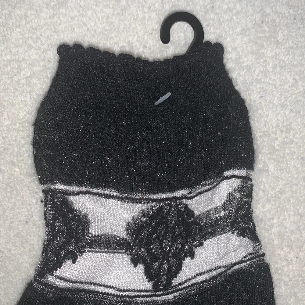 Women’s Ladies Sz 9-11 Vintage Route 66 Black Silver / Shimmer Ankle Socks 2 PR
